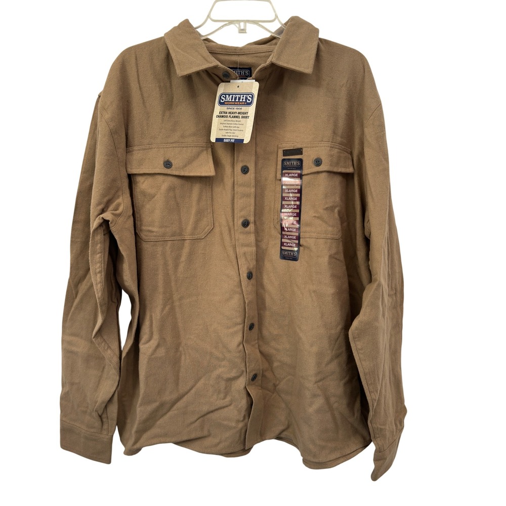 Smith's Workwear Chamois Heavy Flannel Shirt Khaki Tan Cotton Solid XL NEW